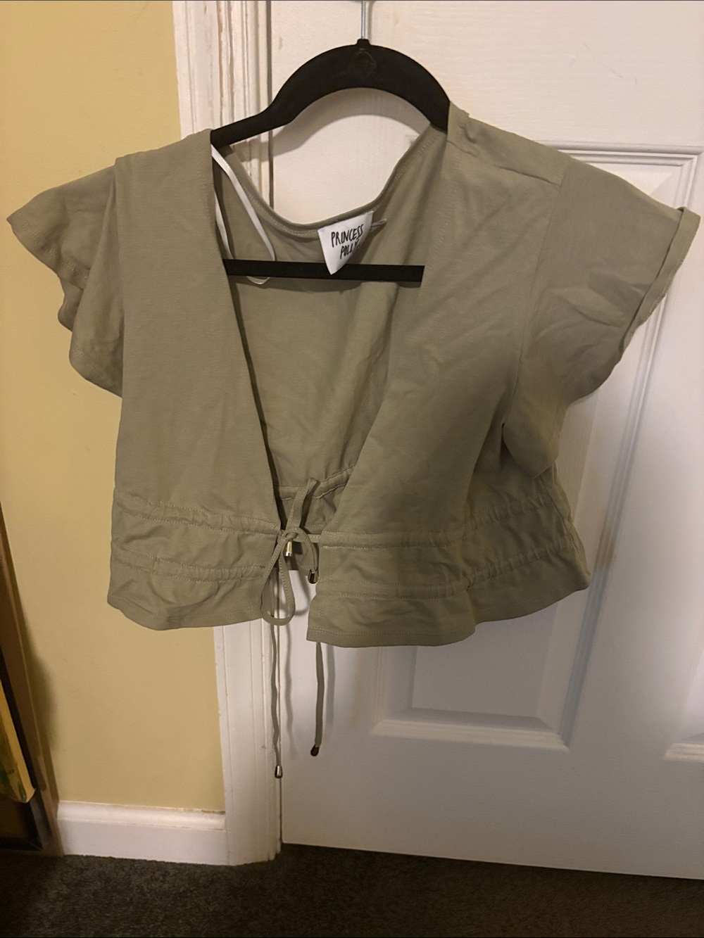 Princess Polly Sage Green Tie-Front Cropped Top